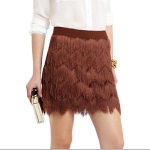 BCBGMAXAZRIA Brown Modie Crochet Fringe Skirt